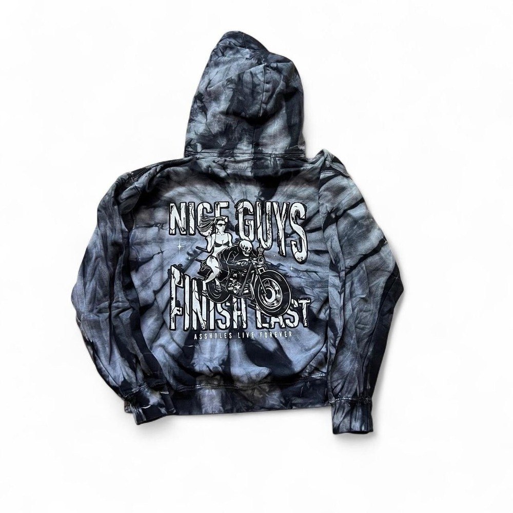 Nice Guys Finish Last Tie-Dye Hoodie Black & White Size Medium Skate Surf